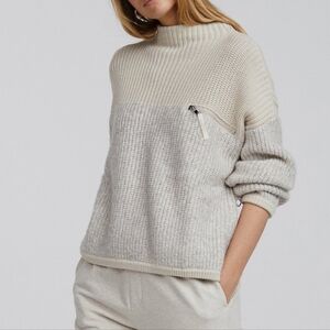 Varley Grey Cream Two-Tone Ribbed Mock Neck Oversized Slouchy Darwell Sweater M